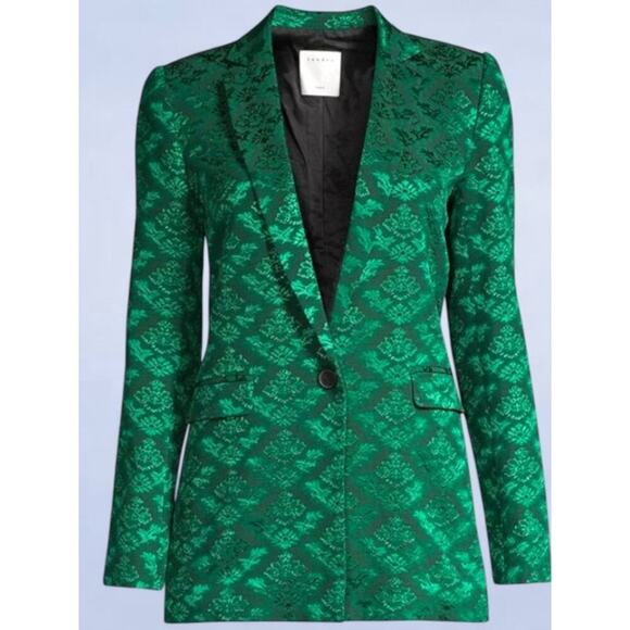 Sandro Floral Jacquard Jacket In Chlorophylle - Size 4